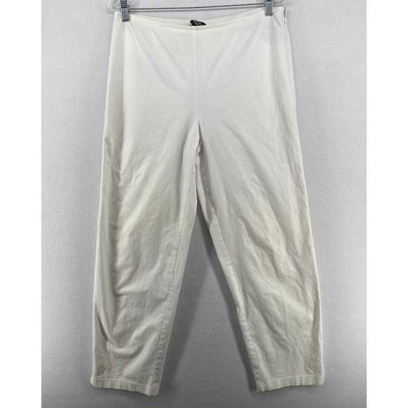 EILEEN FISHER Pants M Twill Cotton Stretch Tapered Ankle Side Zip Off White - Picture 1 of 15